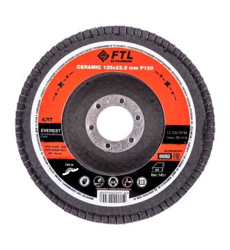 Круг лепестковый с керамическим абразивом для шлифования по нержавеющей стали FTL Everest 29 125 х 22,2 мм P120